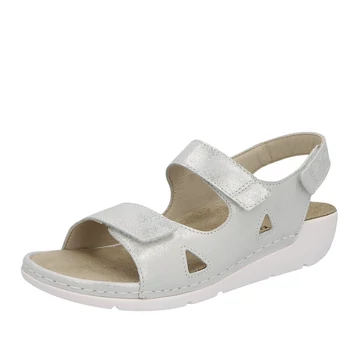 Berkemann ezüstös kényelmi szandál állítható tépőzáras pántokkal és stabil fehér talppal.