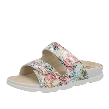 Színes Berkemann papucs két tépőzáras pánttal, anatómiai kivehető talpbetéttel, H-szélességgel, csúszásmentes talppal