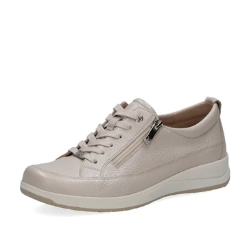 Caprice világos bézs női sneaker hétköznapi outfithez, enyhén emelt talppal és modern, minimalista dizájnnal