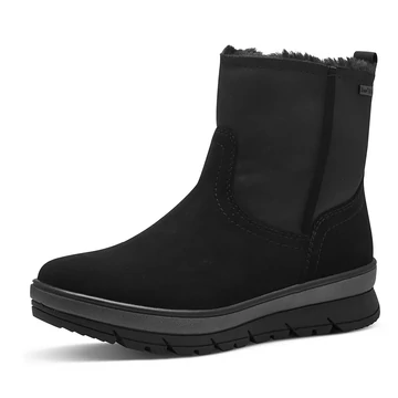Jana női fekete téli bokacsizma oldalnézetben, meleg béléssel és ergonomikus talppal