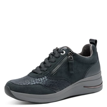 Tamaris sötétkék női sneaker – sportos elegancia Wide Fit kényelemmel, cipzáras dizájnnal ferde szögből.”