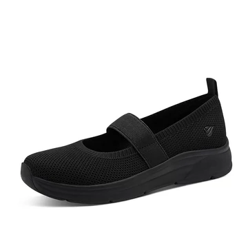 Jana fekete női kényelmi cipő H-szélességgel, légies kötött felsőrész, rugalmas pánt, stabil vastag talp, elegáns utcai viselet