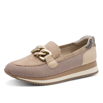 Jana bézs mokaszin női kényelmi cipő Soft Line H szélesség – divatos bézs mokaszin perspektivikus nézet arany láncdísszel