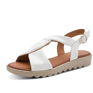 Jana hófehér szandál vajpuha felsőrésszel és vastag, stabil talppal.