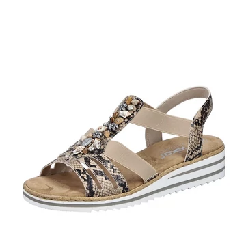 Rieker női szandál, hüllőmintás felsőrész, díszített pántok, nyári kényelmi lábbeli.