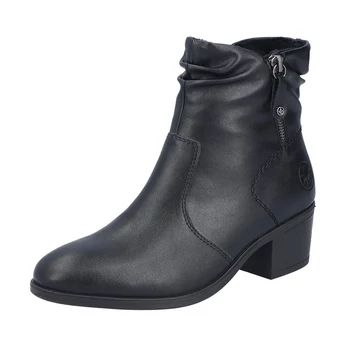 Rieker női fekete bokacsizma meleg béléssel, elegáns és kényelmes városi téli csizma 