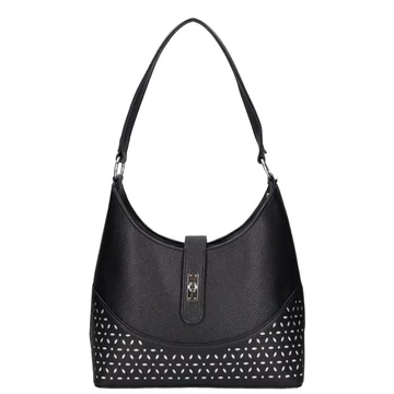 Karen modern női válltáska fekete rostbőrből, lézervágott mintával