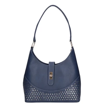 Karen kék női válltáska rostbőrből, lézervágott díszítéssel