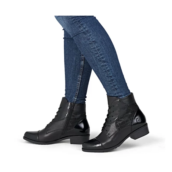 d6882-00 Remonte fekete női bokacsizma vegán bőrből, kényelmes városi viselethez