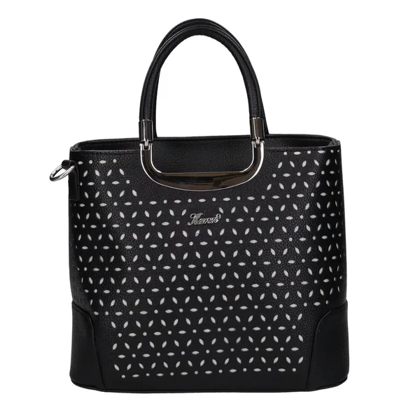 Elegáns fekete Karen kézitáska virág mintával 